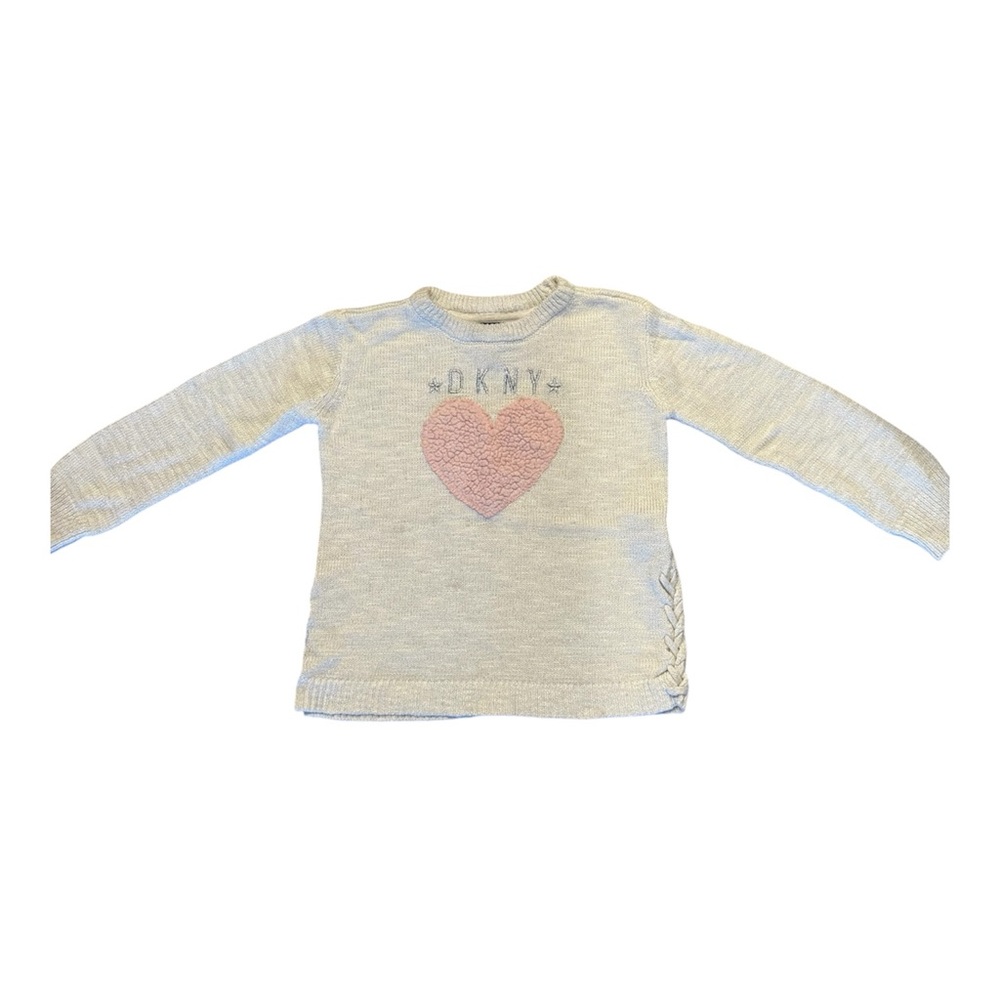 DKNY Kids Grey and Pink Heart Knit Sweater